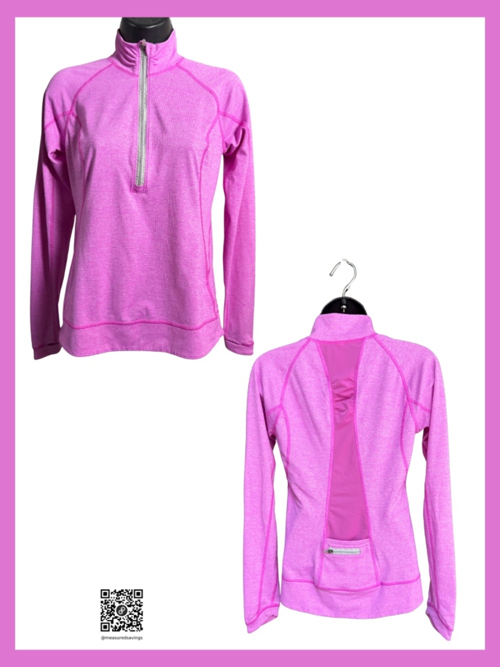 XS EUC - Lucy Activewear -  "Hatha" 1/4 Zip Pullover in a Heathered Pink/Orchid